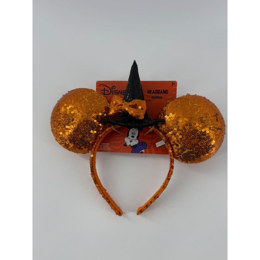 Disney Minnie Mouse Halloween Witch Hat Sequin Headband Orange Black MM2512